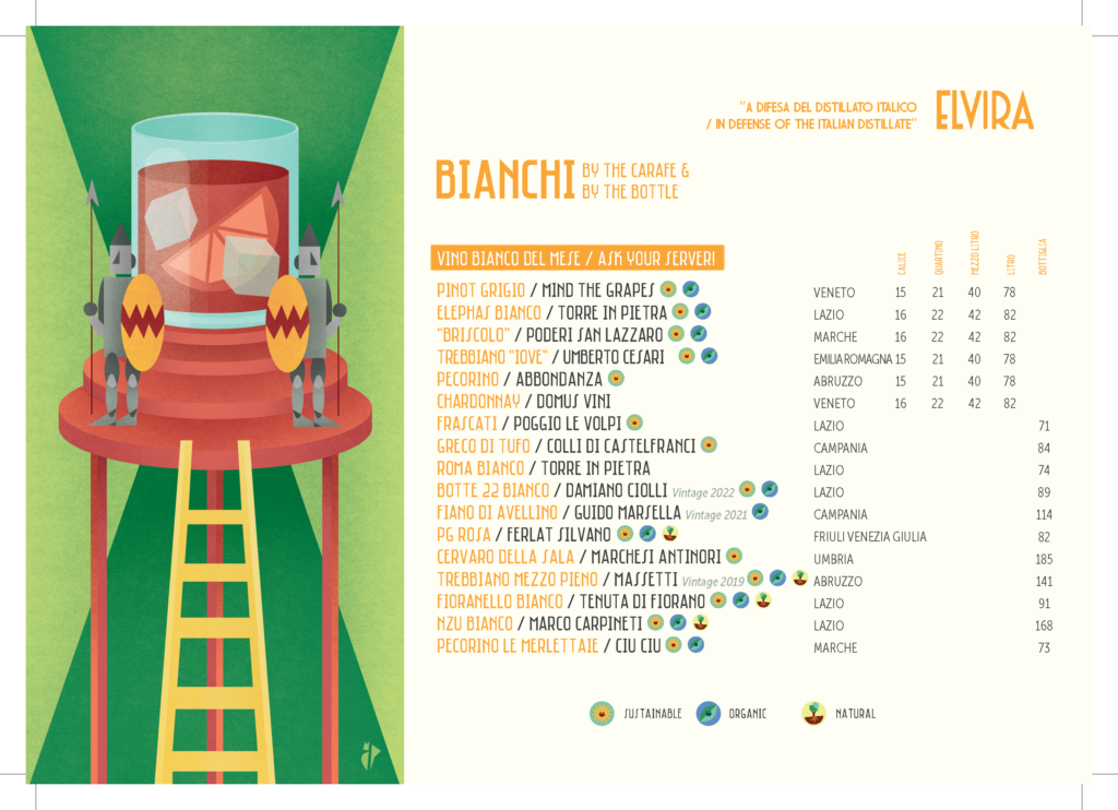 Elvira beverage menu