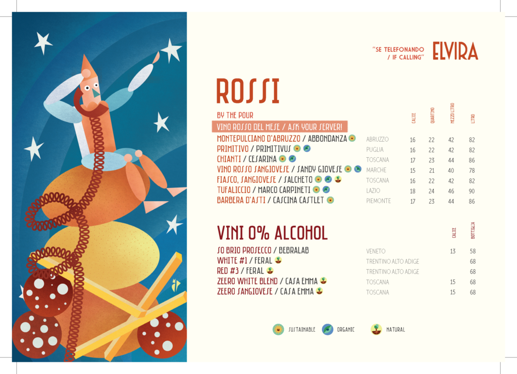 Elvira beverage menu