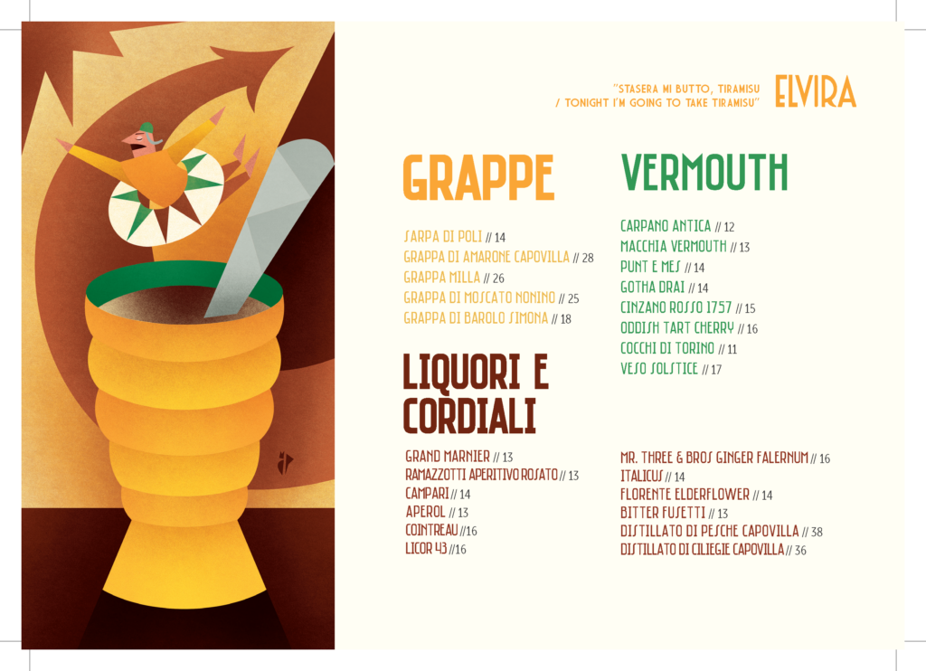 Elvira beverage menu